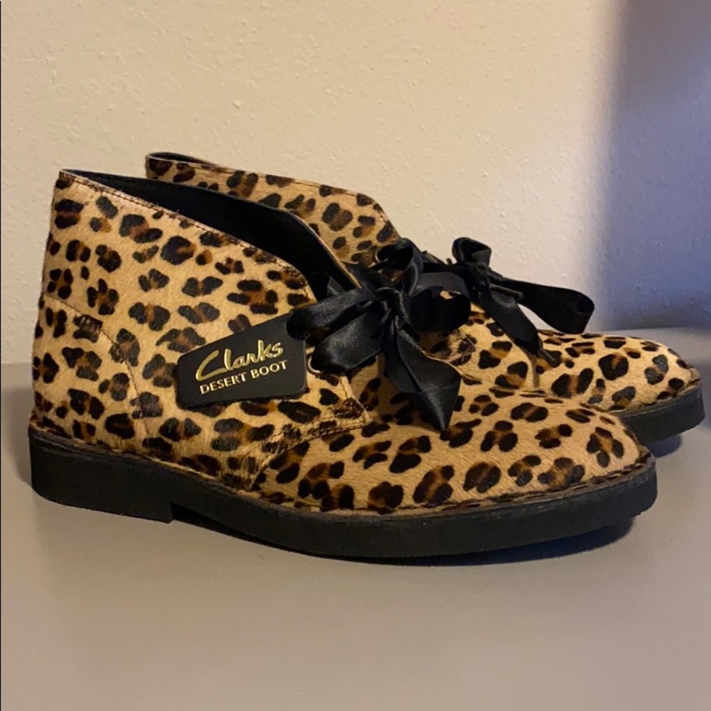 Clarks Pony Hair Leopard Print Desert Boots